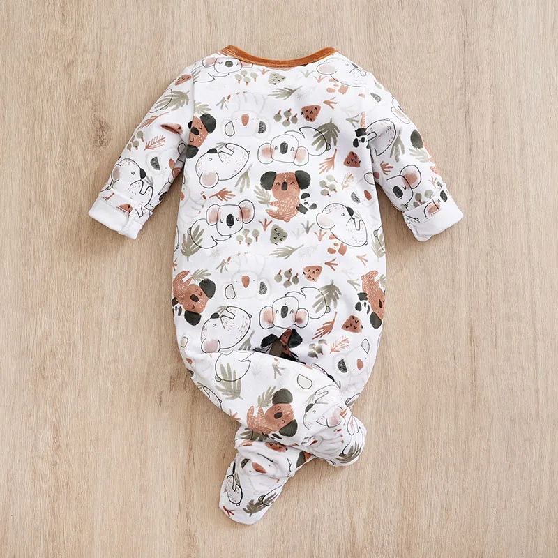 Infant's koala Print 0-18 months Bodysuit Autumn/winter plush and heavy Comfy Long Sleeve Onesie, Baby Boy's Clothing, As Gift 2
