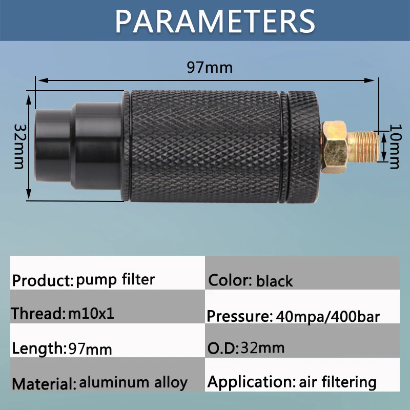 PCP High Pressure Pump Air Compressor Filter M10 Thread Black Water-Oil Separator Air Filtering 40Mpa 6000Psi Filtering Element hand pump filter elements