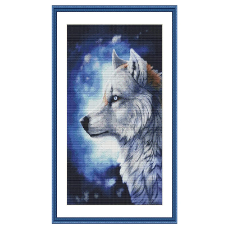 Gold Collection Embroidery Wild Animal Cross Stitch Kit Wolf with Cotton Floss & Needlework Kit for Wall Decor & Gift
