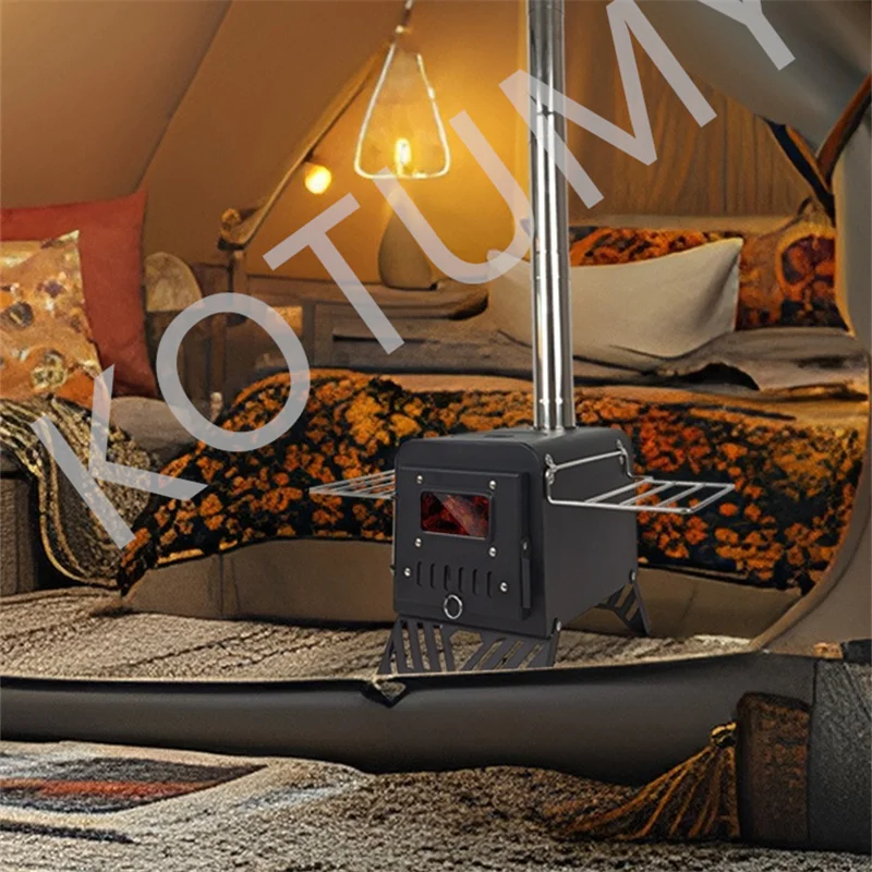 Portable Integrated Type Tent Wood Burning Stoves with Smoke Tube and Fire Hook Multi Functional Smoke-free Heating Stove