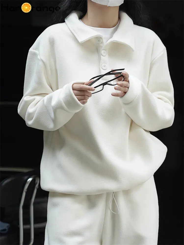 

HanOrange 2022 Autumn Winter Casual Polar Fleece Sweatshirt Women Loose Light Warm Top Outfit Female Off-white/Grey-green