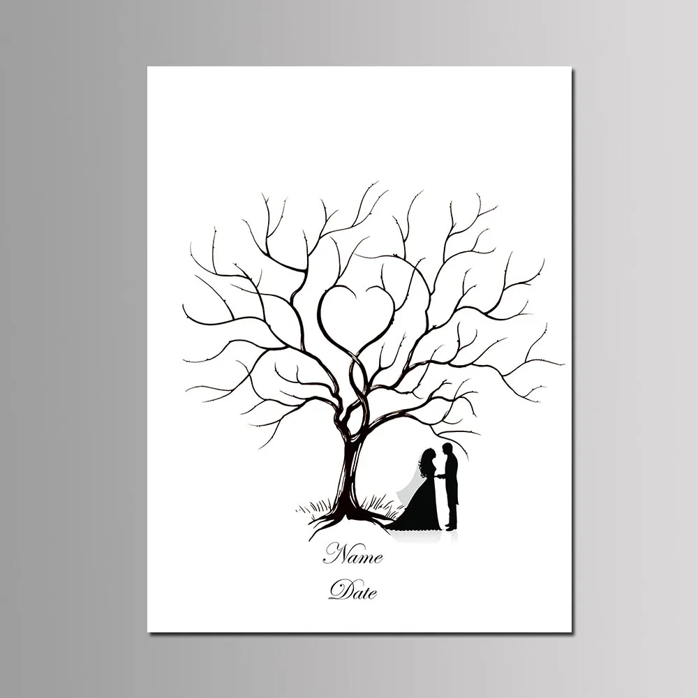 1PC Multi Size DIY Heart Wood Fingerprint Wedding Tree Guest Signature Book Anniversary Personalized Canvas Painting Party Gift