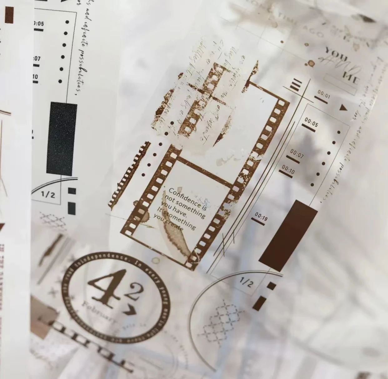 XiaoBaiJia Studio 빈티지 레트로 라이트 섀도우 필름, 와시 테이프 플래너, DIY 카드 만들기, 스크랩북 플랜 장식 스티커