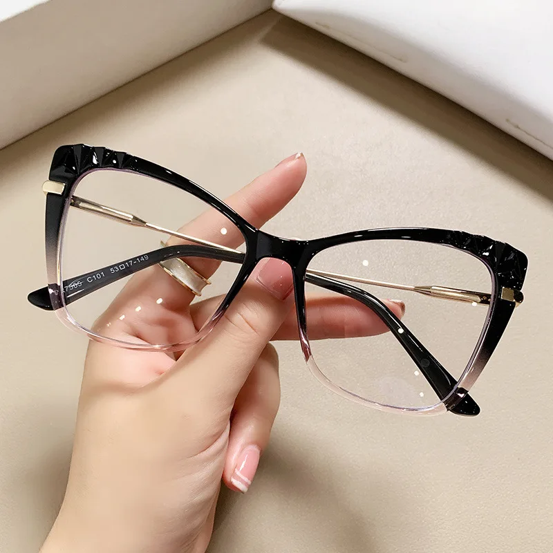 

Cat Eye Anti Blue Light Optical Glasses Frames Women Crystal Cut TR90 Fashion Computer Eyeglasses