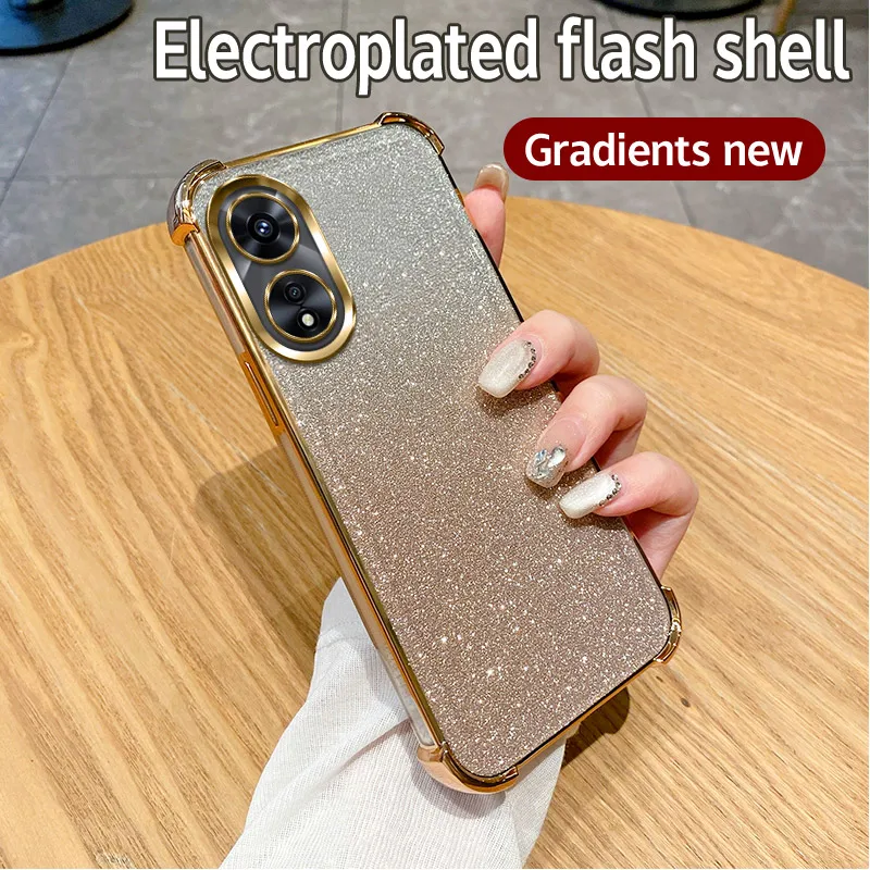 Clear Shockproof Glitter Phone Case with Plating Design, Soft Cover