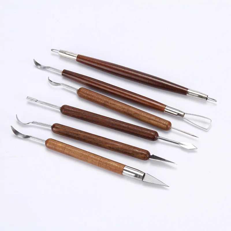 6pcs/Set Wood Clay Sculpting Kit Sculpt Smoothing Wax Carving Pottery Ceramic Tools Polymer Shapers Modeling Carved Tool