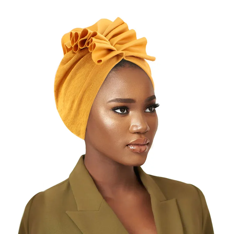 New Women Big Flower Turban Caps Muslim Head Cover African Indain Hat Ready to Wear Hijab Caps Bonnet Islamic Headwear Turbante