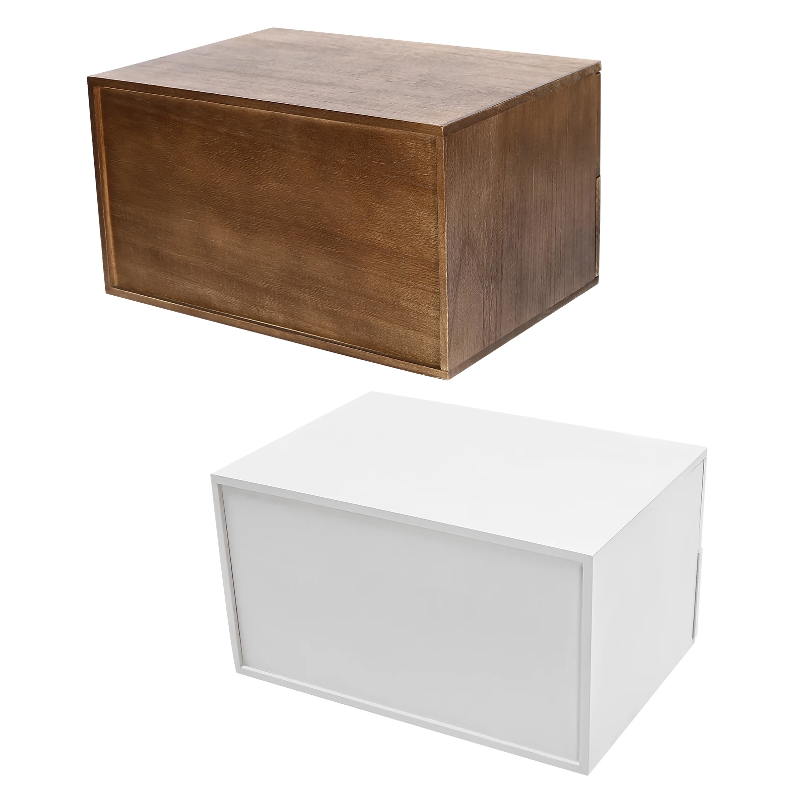 2 Layers Wooden Office Supplies File Organizer Flat File Cabinet Desktop Storage Box with Lockable Drawers White/Walnut