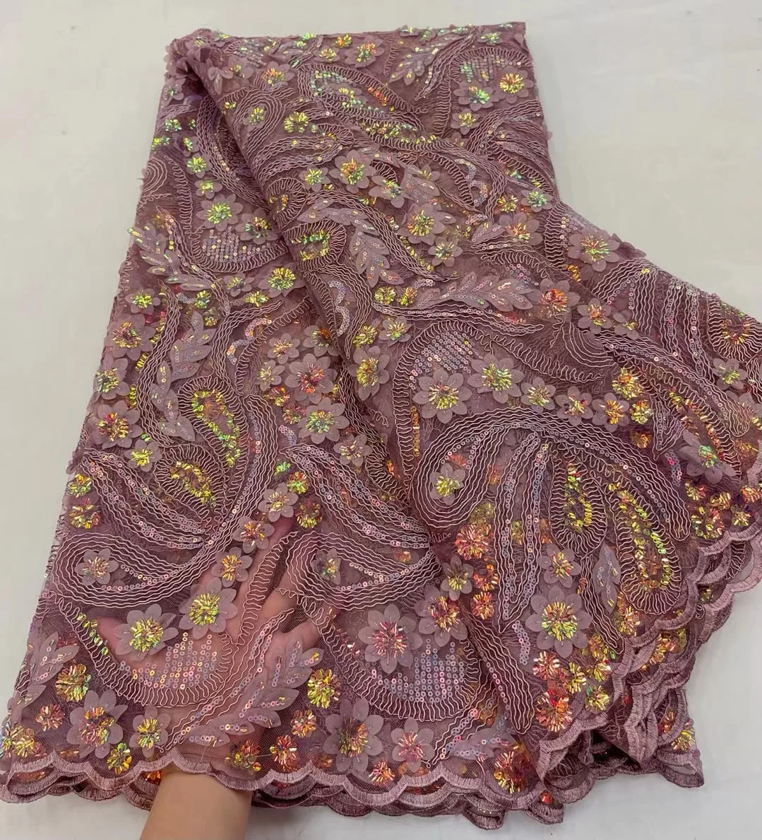 

African High Quality Lace Fabric 2023 French Net Sequins Fabric Sewing Embroidered Lace In Tulle Nigeria Fabric 5 Yards CRF55341