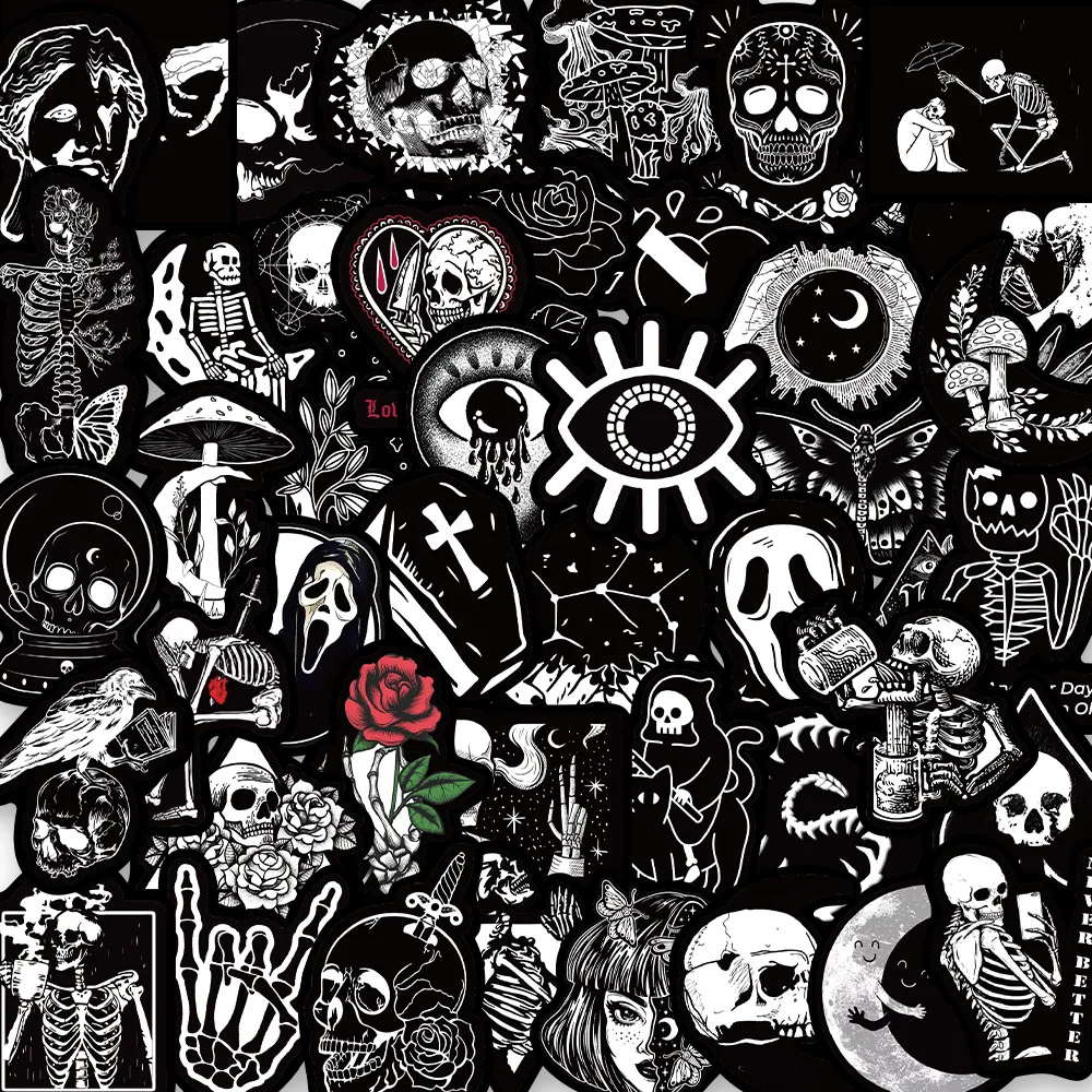 

10/30/50PCS New Popular Dark Horror Skull Sticker Pack Skateboard Guitar Decoration DIY Waterproof PVC Graffiti Decals Wholesale