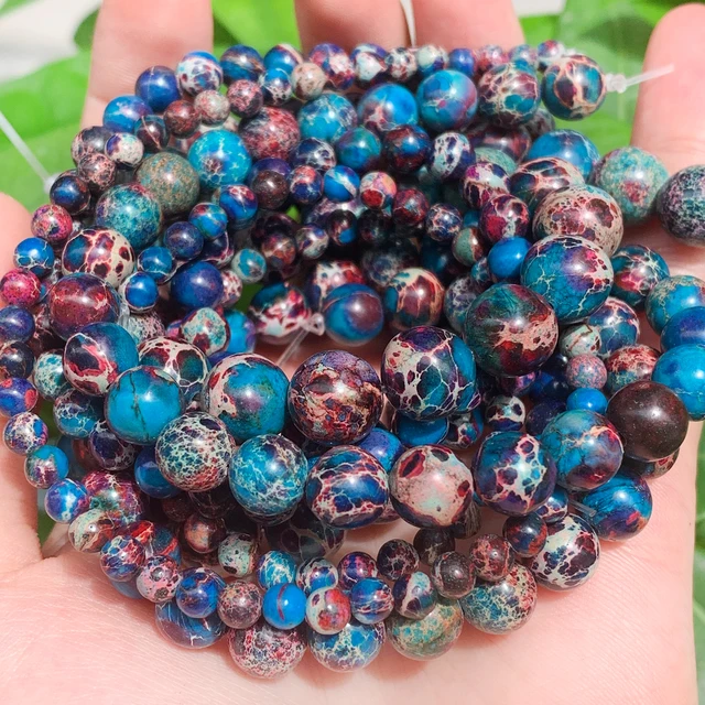 Natural Stone Beads Blue Red Sediment Jaspers Turquoise Beads For Jewelry  Making DIY Bracelets Necklace Supplies 4/6/8/10MM 15