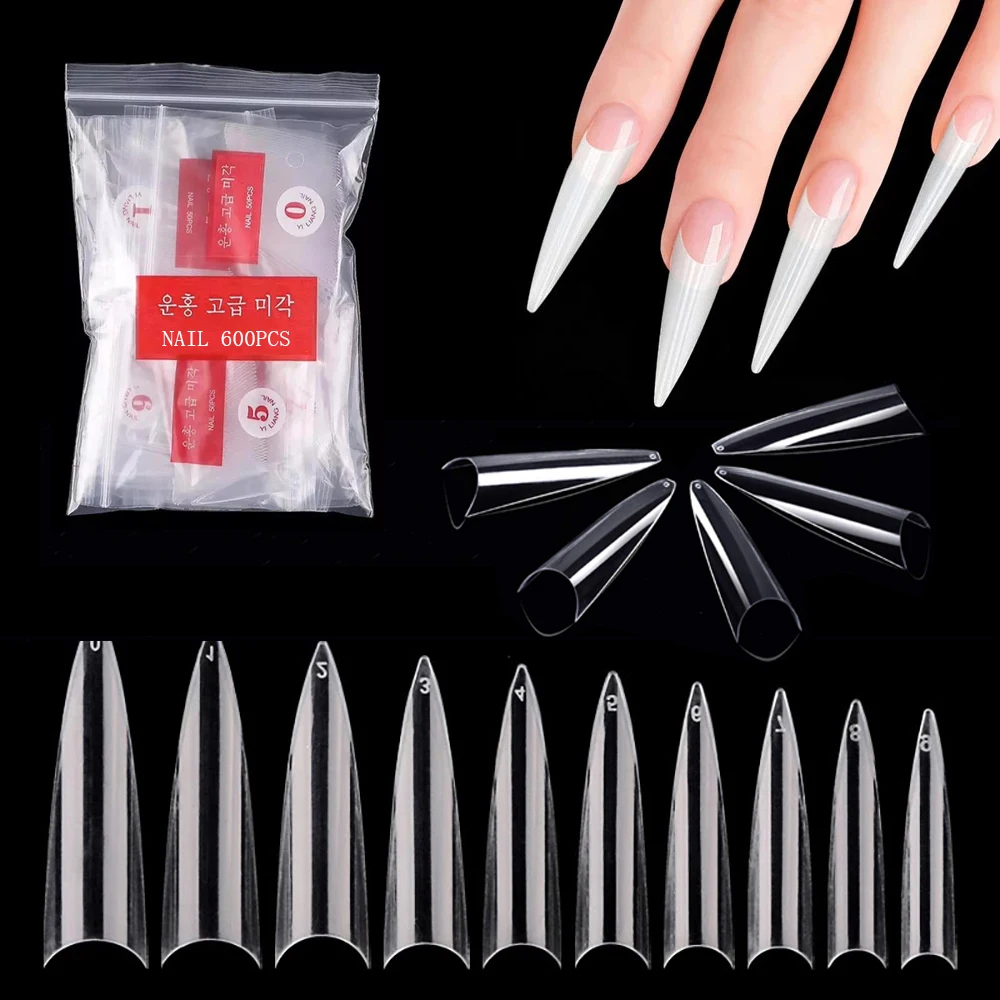 

500pcs False Nail Tips Stiletto French Acrylic Clear Nail Tips Half Cover Pointed Fake Nail Long Claw False Artificial Nail