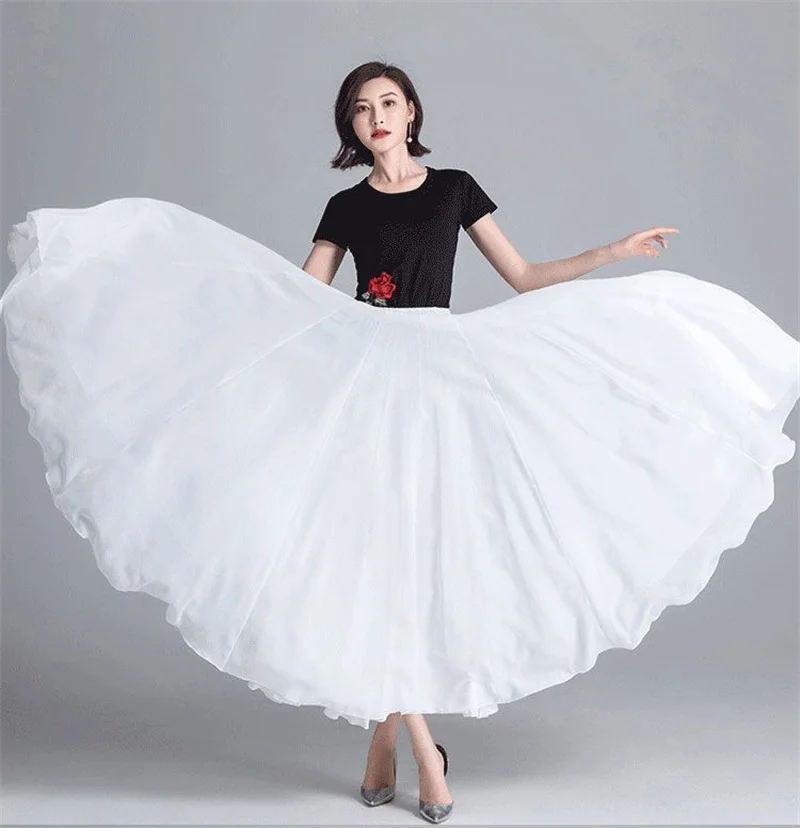 720 Degree Large Swing Dance Skirts Double-layer Chiffon Skirt Spring Summer Autumn High Waist Ethnic Style High-grade Skirts