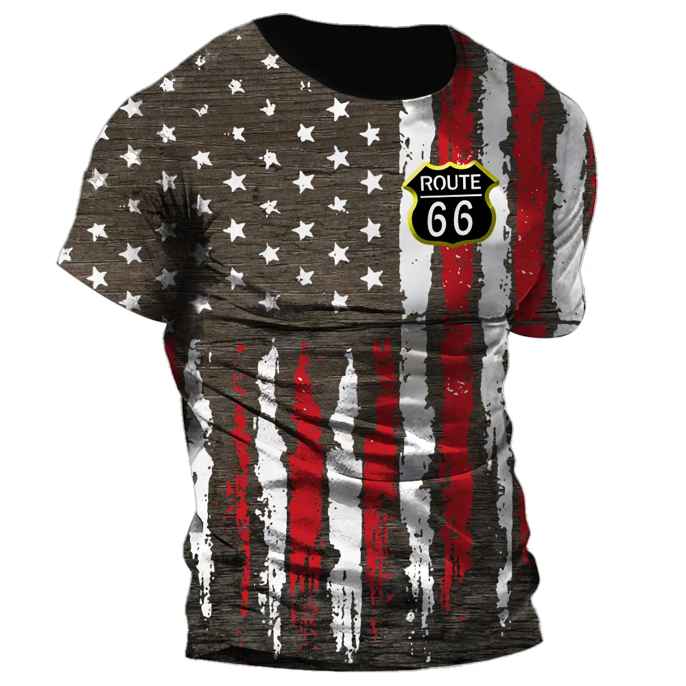 

2023 Summer T-Shirt For Men Vintage US Flag 3D Print US Route 66 T Shirt Short Sleeve Tee Tops Oversized Shirt 6xl Loose Clothes