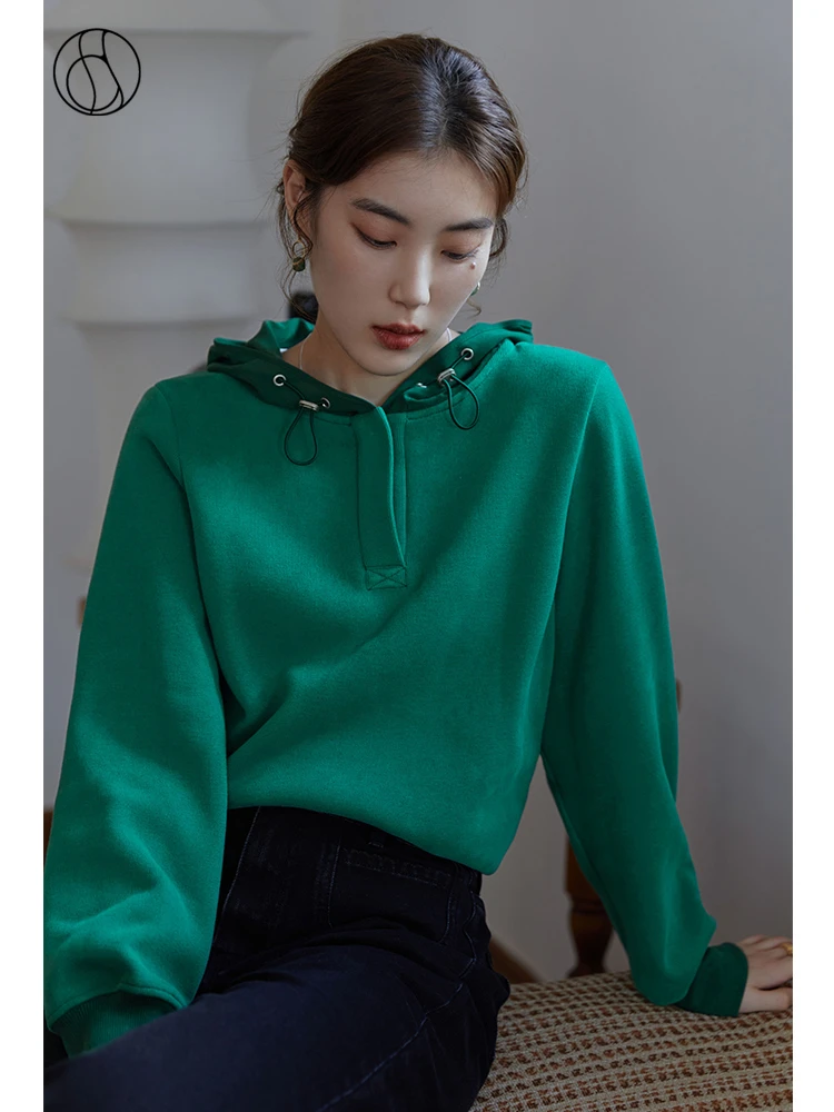 matching hoodies DUSHU Women Winter Retro Green Velvet Hooded Sweater Loose Casual All-match Tops Women Straight Commuter Sweatshirts plain hoodies