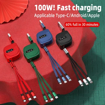 AIXXCO 100W USB Charger 3 in 1 Cable 6A for Huawei Retractable Portable Micro USB Type C Cable Charging Cable For iPhone Samsung 3