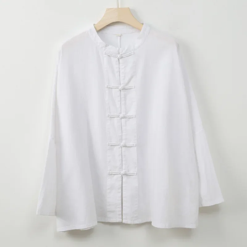 Chinese Style Cotton Mandarin Jacket Women Kung Fu Shirt Oversize Traditional Tops