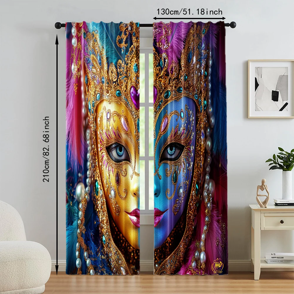 2 pcs, versatile polyester transparent curtains for home decoration Venice Carnival Mask for use in bedrooms and living rooms 5