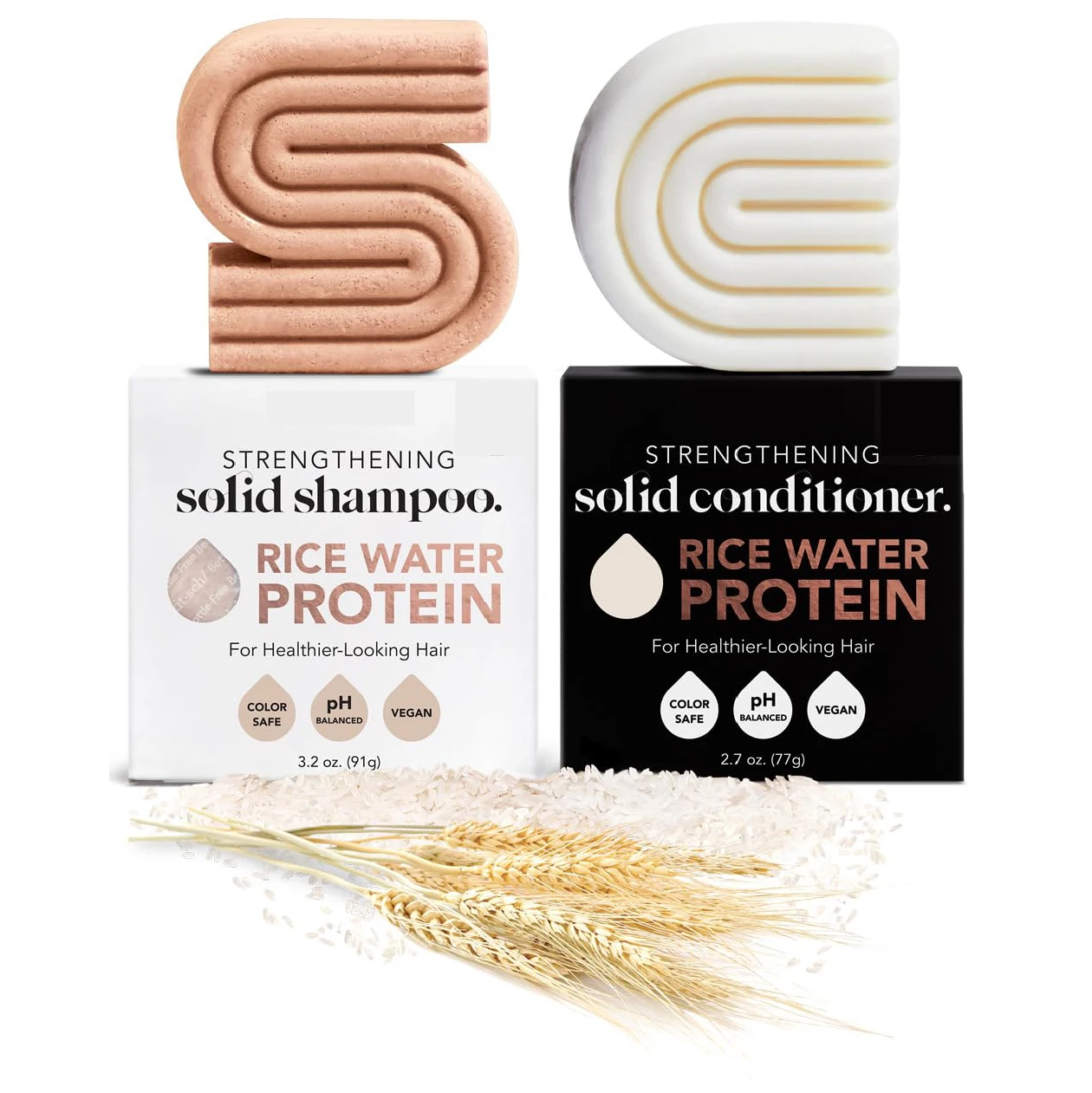 2PCS Rice Shampoo and Conditioner Bar for Hair Growth Strengthening