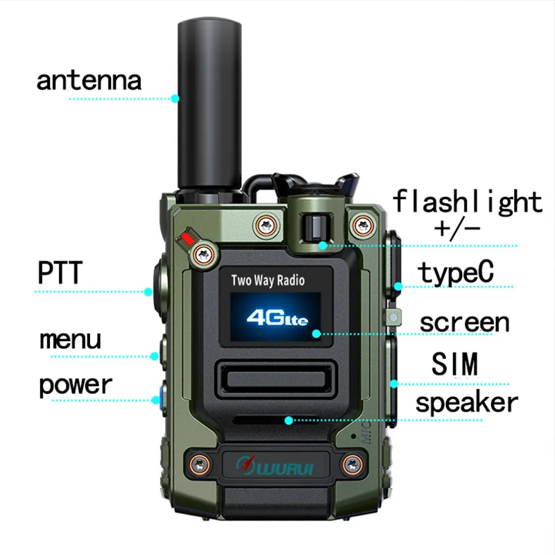 Wurui K300 Military global-ptt （no fee） POC walkie talkie 4G long range radios Two way radio Phone Police Global intercom 3