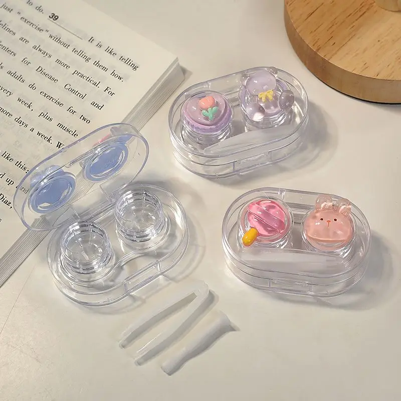 1pcs Cosmetic Contact Lens Box Cute Animal Box Clip Pliers Portable Contact Lens Case Women Girls Travel Case ping