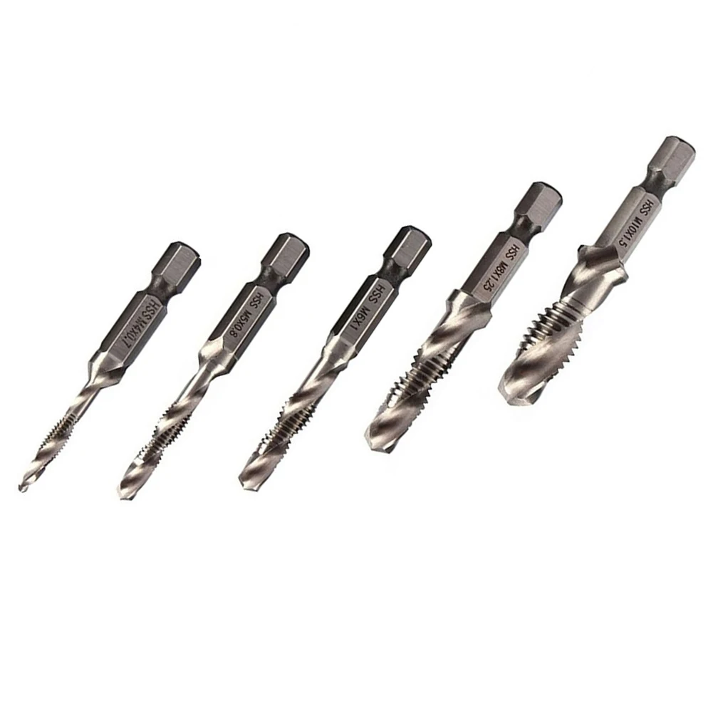 

Metric Tap Tap Drill Bit M4-M10 Silver Spiral Threaded Bit 5pcs Compound Tap HSS Hand Tools For Electric Drill