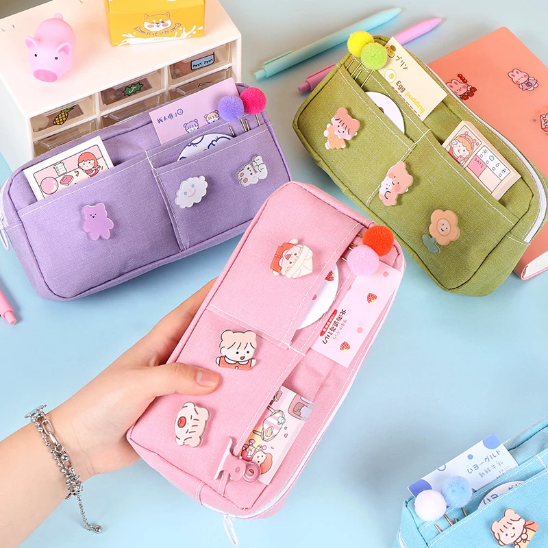 Estuches de lápices kawaii de capacidad para niña, bolsas de almacenamiento para bolígrafos, estuche para oficina, suministros de papelería escolar 050058|Estuches escolares| - AliExpress