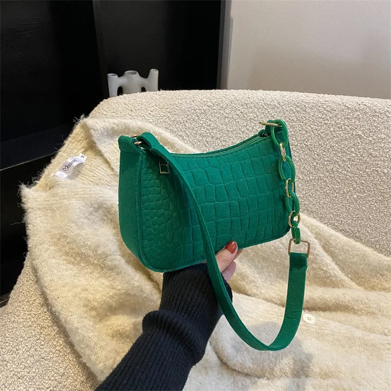 

Felt Shoulder Bags for Women Women's Subaxillary Bag Design Advanced Texture Armpit Handbags Purses Crescent Saddle Bag