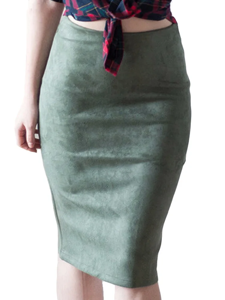 

Fashion Empire Skirts 2023 Spring Faux Suede Pencil Skirt High Waist Bodycon Split Thick Stretchy Skirts