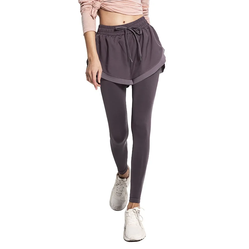 Fitness Yoga Pants Women Fake Two Pieces Sport Legging Gym Sportswear Push Up Patchwork Crossover High Waist Tight Sports