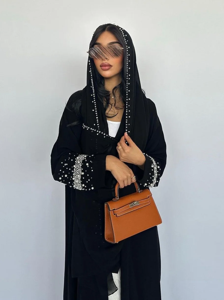 Eid Muslim Diamond Pearls Abaya for Women with Scarf Abayas Jalabiya Party Dresses Dubai Kaftan Vestidos Largos Long Robe muslim dress muslim robe