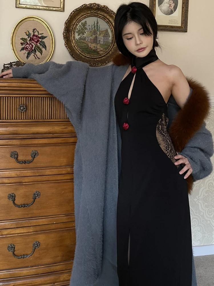 

Женская куртка с большим воротником, теплый Свободный кардиган большого размера с длинным рукавом и натуральным мехом, Осень-зима 2023