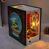 DIY Wooden Christmas Diary Book Nook Shelf Insert Miniature Model Kits With Furniture Bookshelf Handmade Bookend Friends Gifts 4