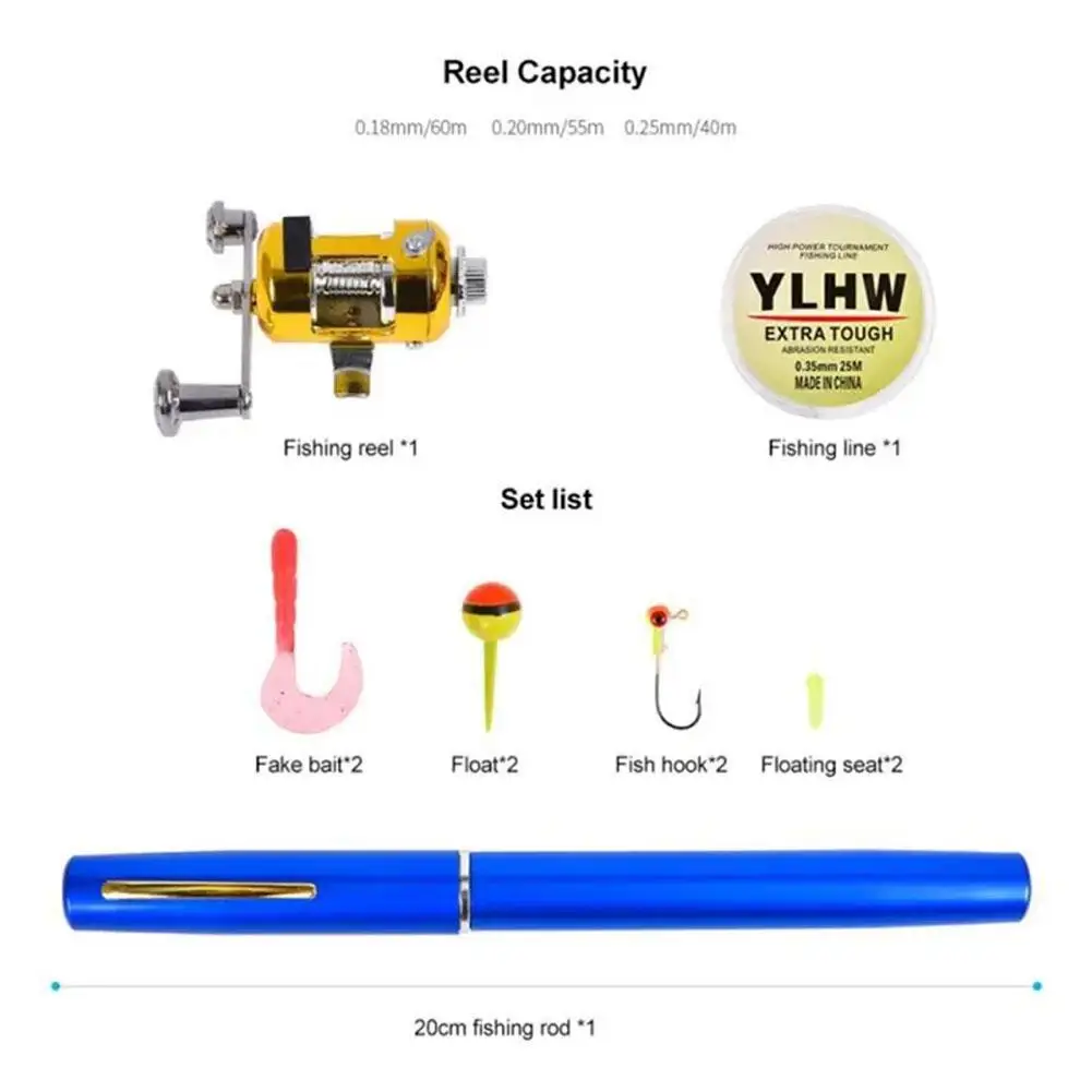 Mulinello per canna da pesca Set combinato Mini penna tascabile portatile telescopica canna da pesca mulinello esche esche Jig ganci kit tipo A + P