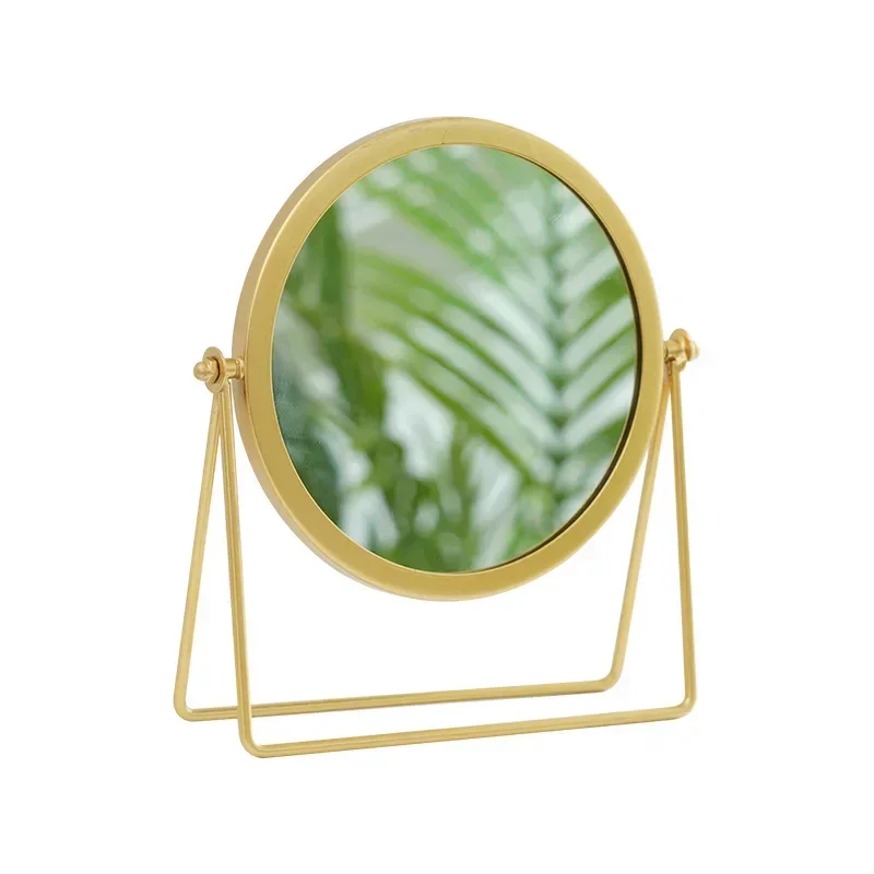 

Gold and Black Iron Desktop Makeup Mirror Dresser Mirror Portable Student Household Rotary Vanity Mirror with Support