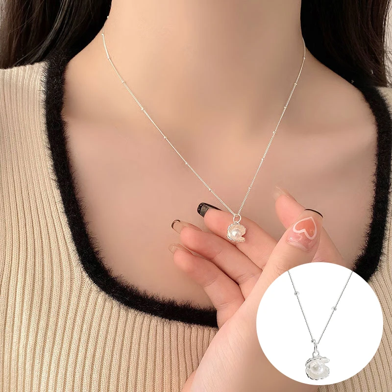 

100% 925 Sterling Silver Pearl Shell Necklace for Women Girl Fashion Geometric Design Jewelry Birthday Gift Dropshipping