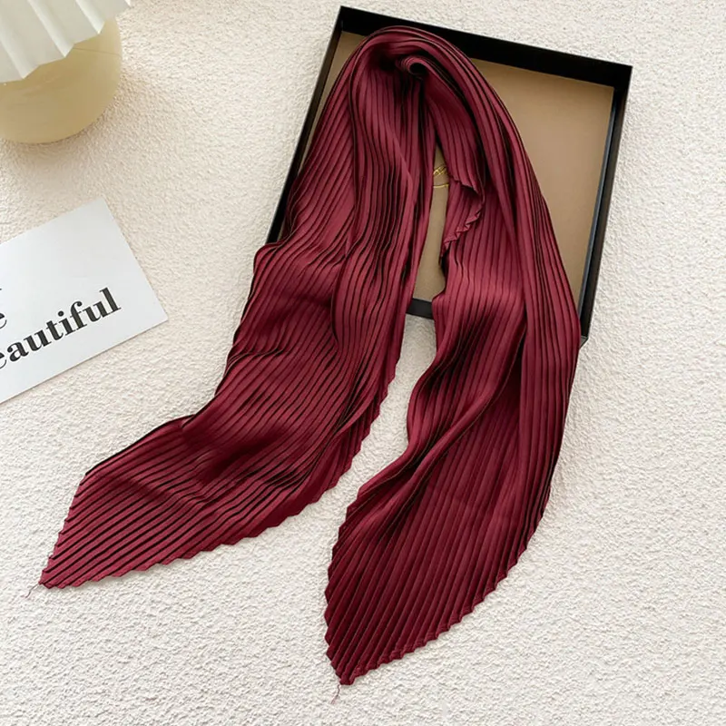 S918fe186b3ba4b6499fa47aa336d7e4bb Square Scarf Silk Pleated Neck Scarves Headscarf Small Scarves Solid Color Crinkled Hair Scarf Satin Neckerchief 70cm Soft Decor Mallzona