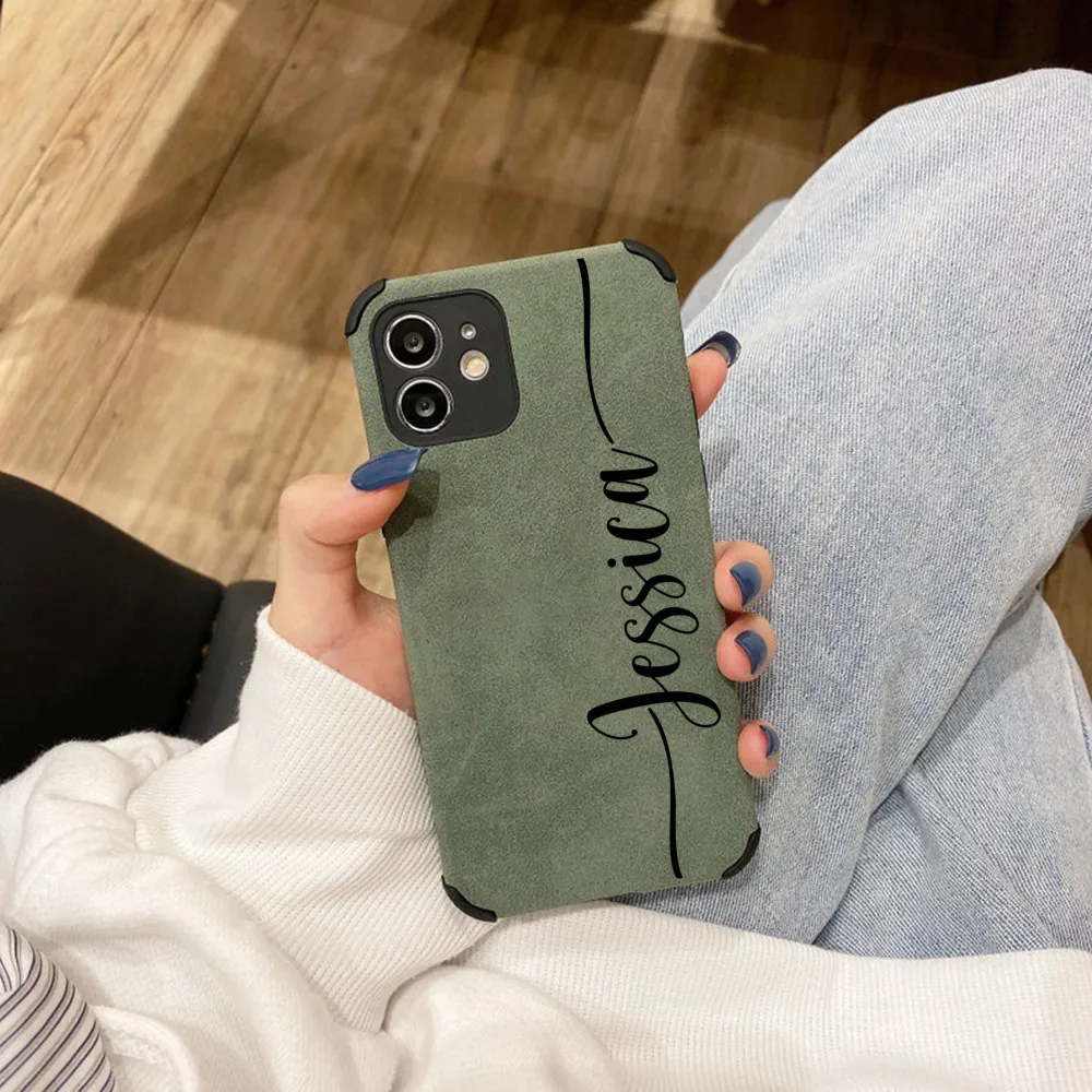 

Personalised Customized DIY Heart Name Soft Lambskin Leather Luxury Cover For iPhone 11 12 13 14 Pro Max Mini SE 7 8 Plus Gifts