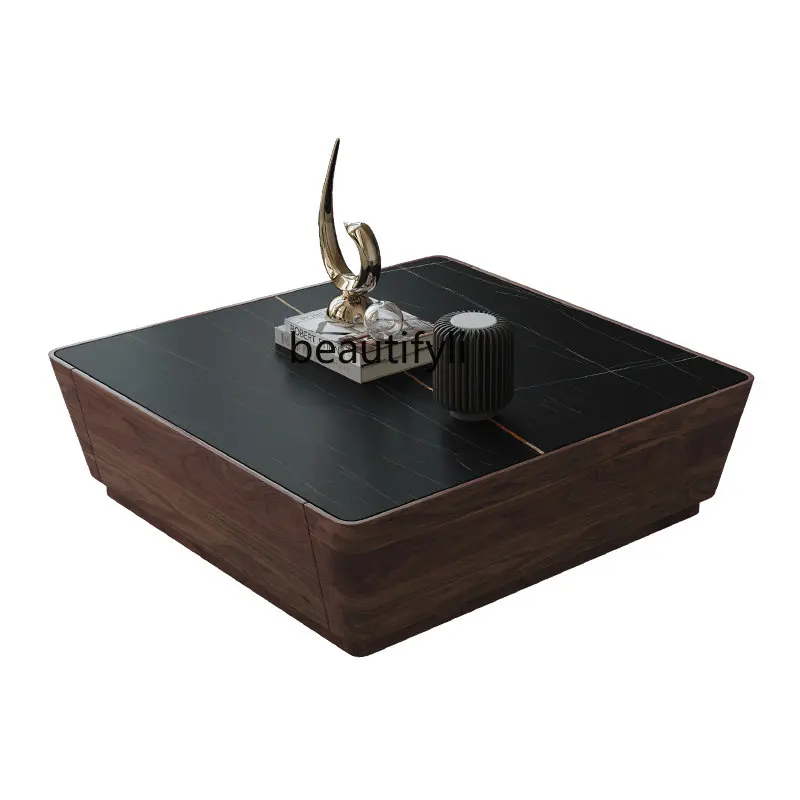 

zqSquare Table Living Room Home Modern Simple Coffee Table Stone Plate TV Cabinet and Tea Table Combination Small Apartment