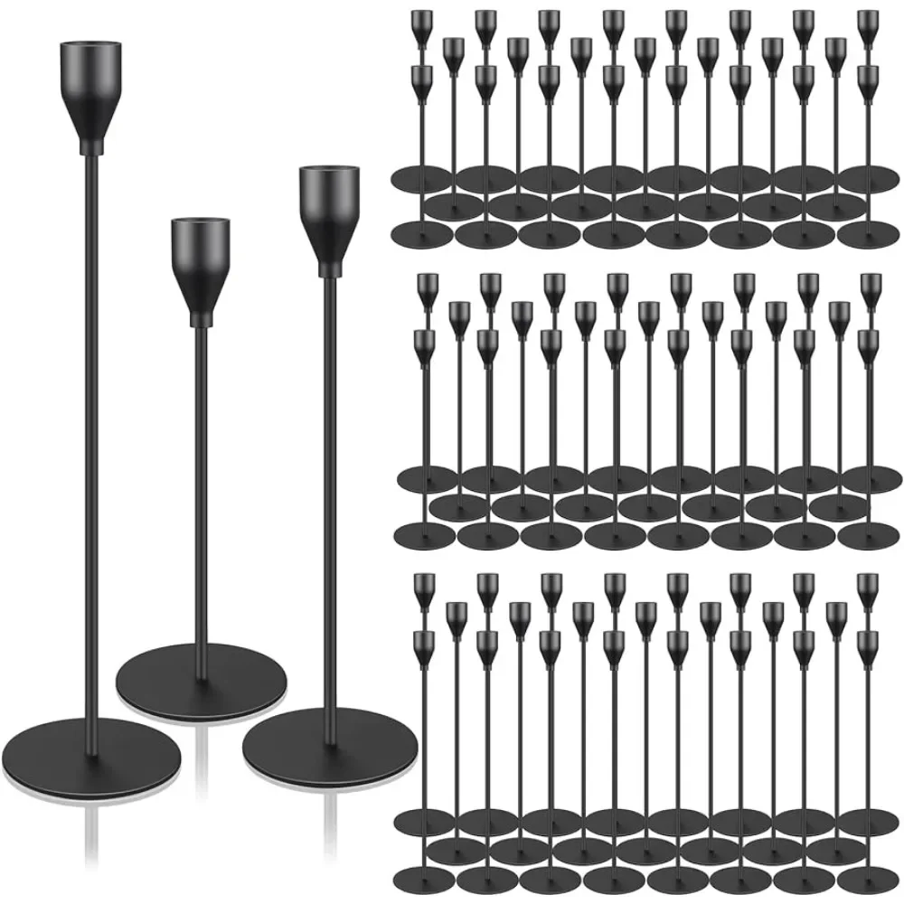 

72 Pcs Matte Candle Holders Candlestick Holders Bulk Fit 0.8 Inch Thick Pillar Candles Metal Candle Stick (Black) Vases Wedding