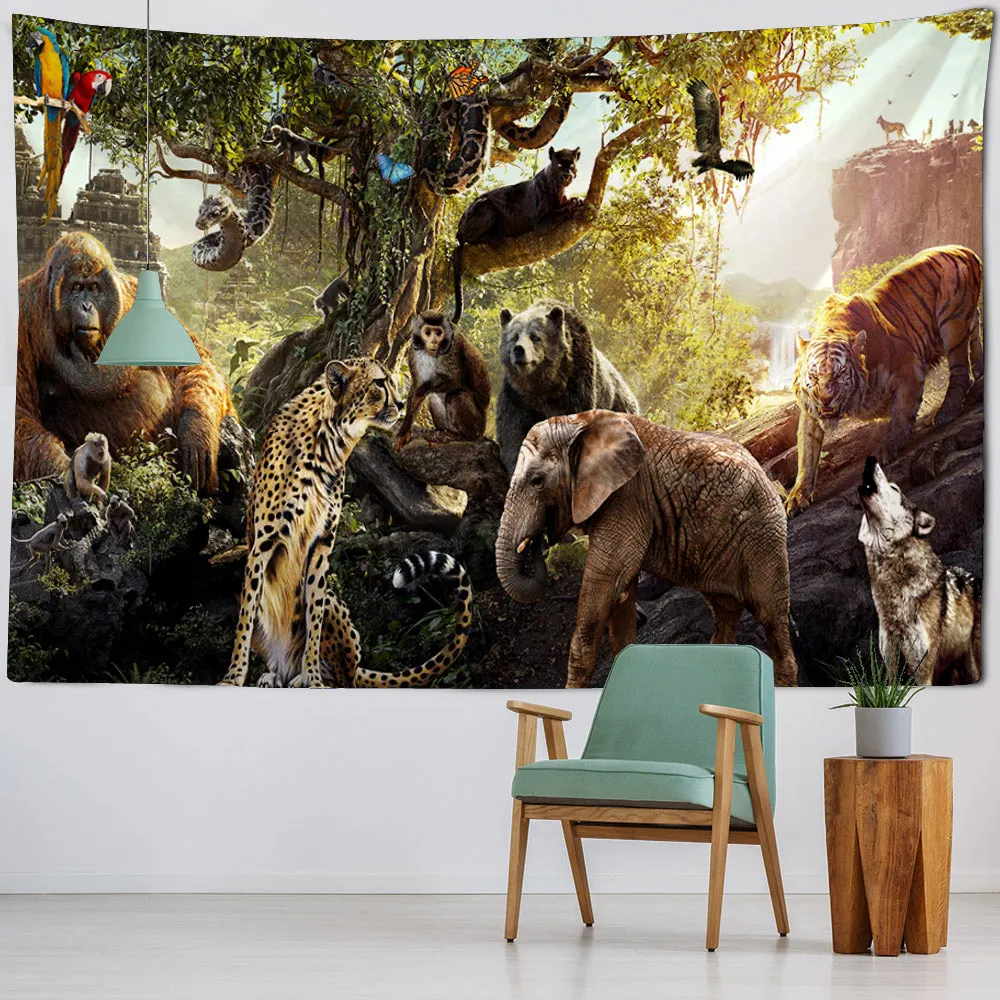 Jungle Tiger Print Wall Tapestry Bedroom Art Decoration Dream Forest Animal Wall Decoration Fantasy Hippie Home