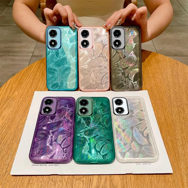 Glitter Feather Pattern Silicone Soft Phone Case