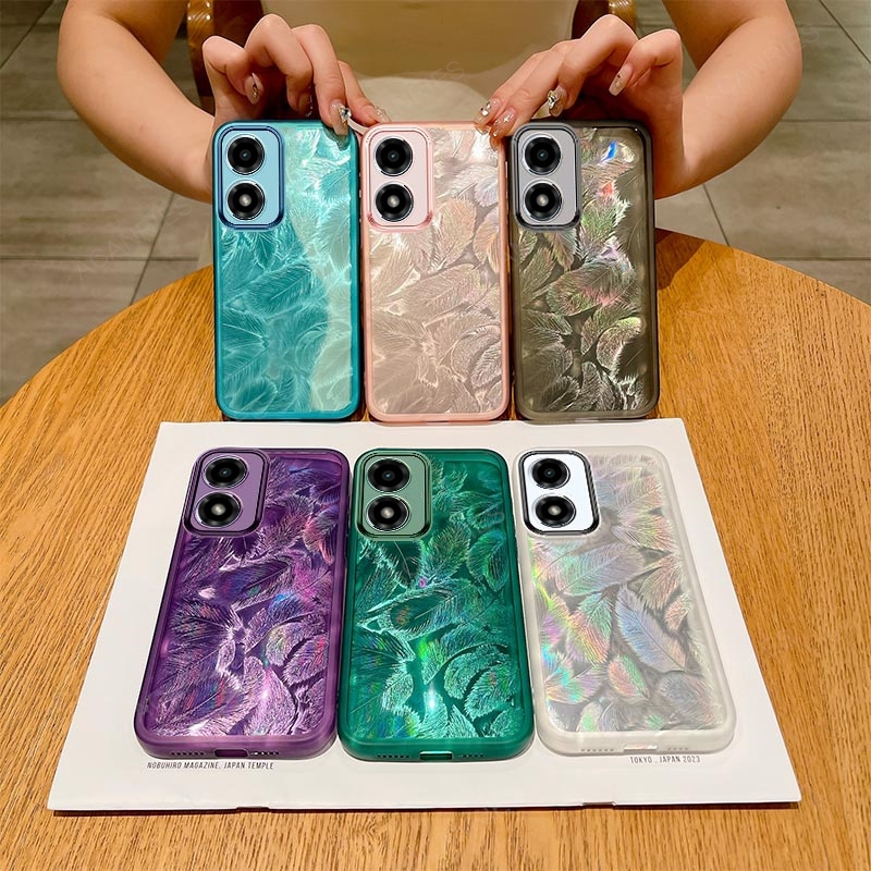 For Motorola Moto G04 G14 G24 G34 G54 5G G85 G60 G32 G04s E14 Edge 40 Neo Glitter Feather Pattern Silicone Soft Case G 04 Cover