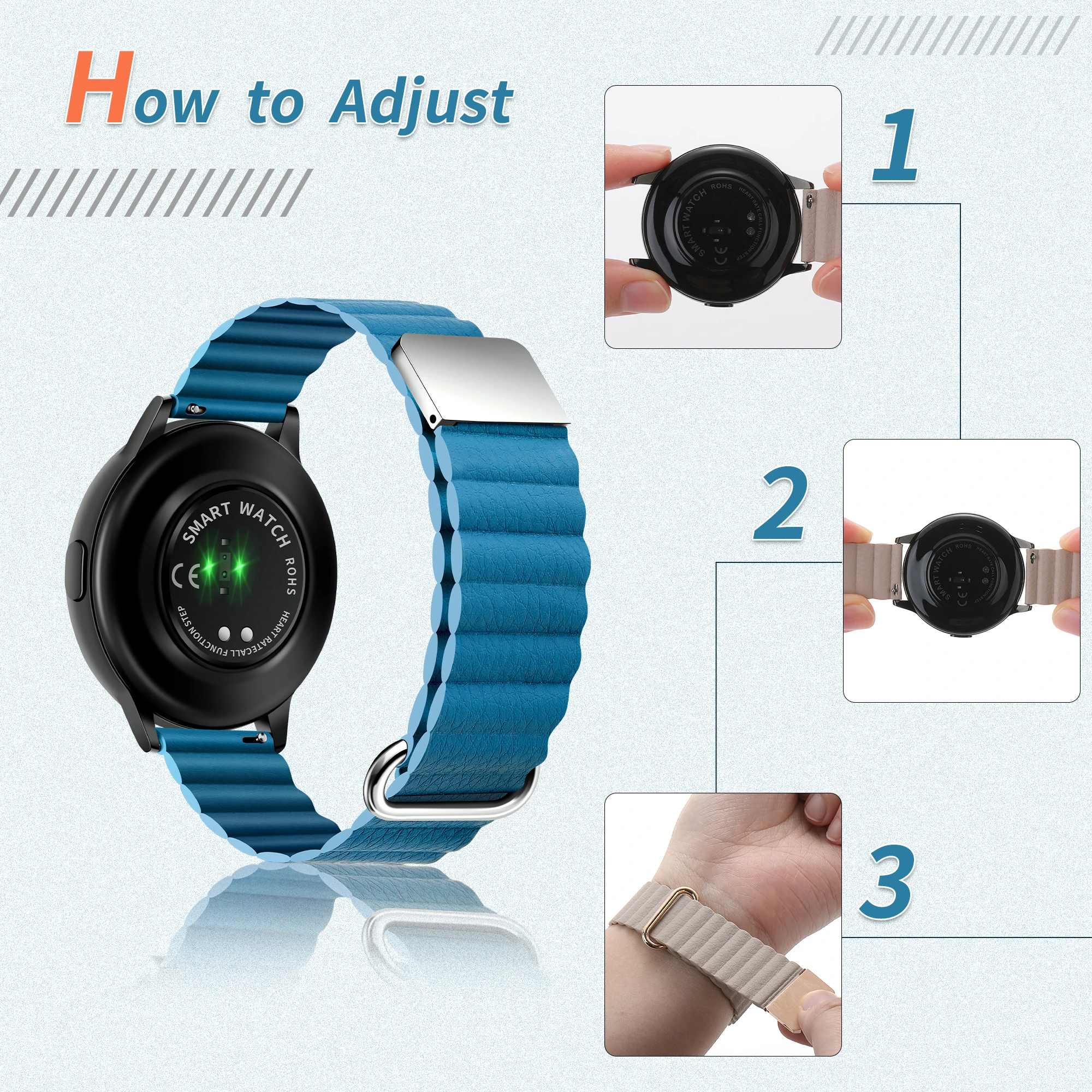 Magnetic Leather Wrist Strap with 20-22mm Width - Elegant and Versatile Bracelet Band