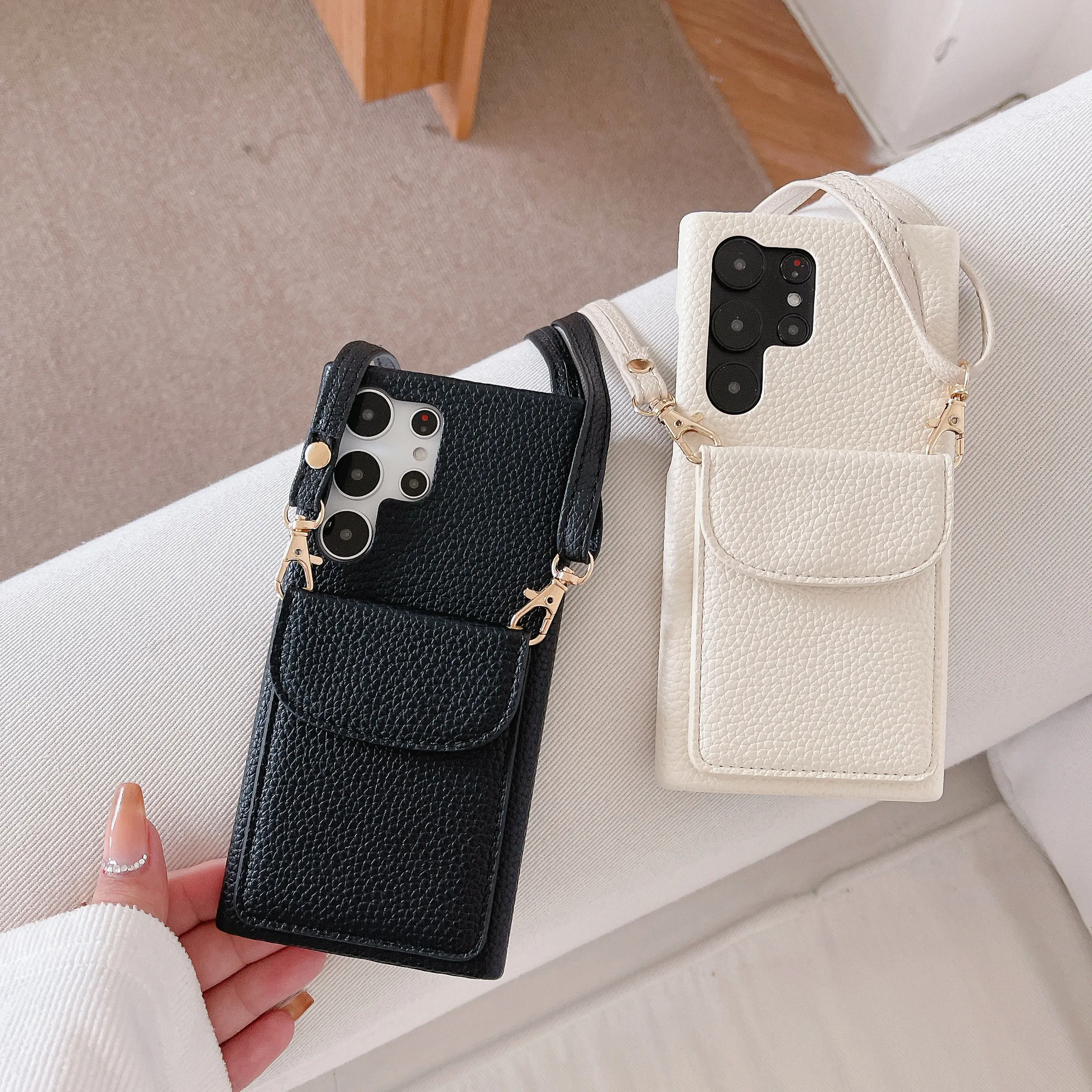 Luxury Leather Wallet Crossbody Lanyard Case with Card Slots