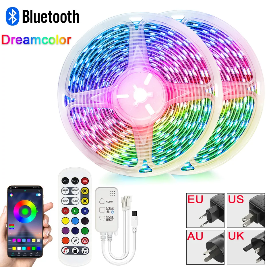 

Dreamcolor RGBIC LED Strip Light WS2811 Tuya WiFi BT Music APP Control 5050 RGB IC Flexible Multicolor LED Tap Chasing Effect