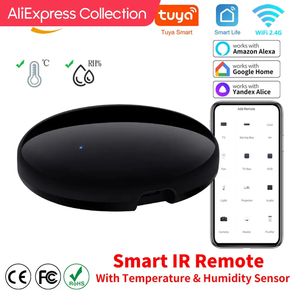 Collezione Aliexpress Telecomando Tuya Smart Ir Con Sensore Di Umidità Della Temperatura Per Condizionatore D'Aria Tv Dvd Ac Funziona Con Alexa Google