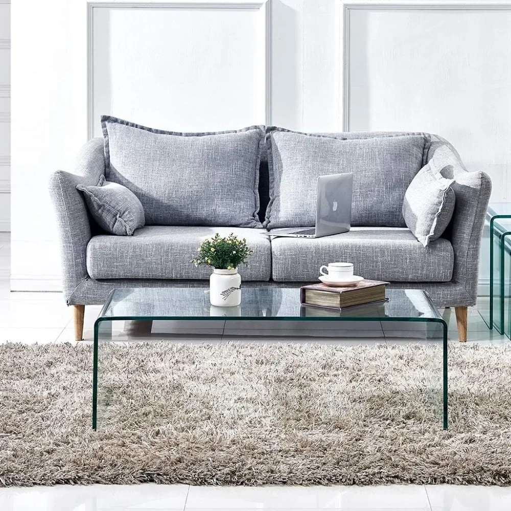 Premium Tempered Glass Coffee Table,Small Modern Coffee Table for Living Room,Match Well with Rug(39.4x19.7x13.8) 2