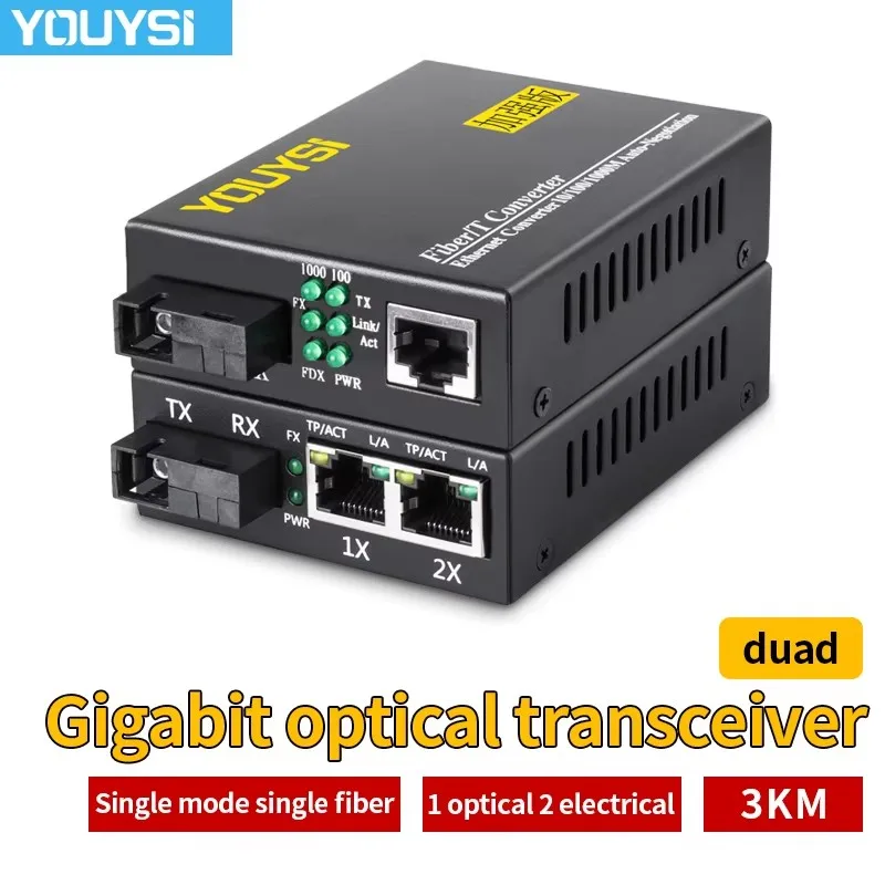 YOUYSI 1000M 1SC/1GE+1SC/2GE Single mode single fiber SC Gigabit Fiber Transceiver SC 1.25Gbps Media Converter 3KM