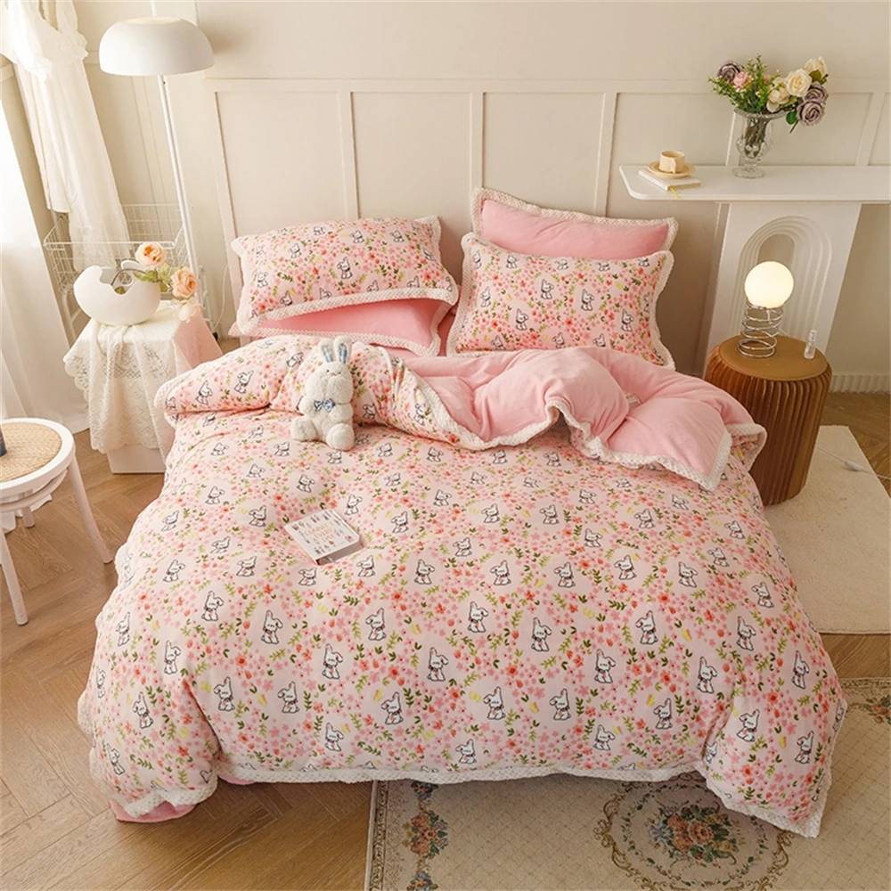 

Milk Velvet Bedding Set Thicken Bound Edge High Weight Winter Warm Four Piece Set Quilt Cover Bed Linen Pillowcase Bedroom Decor
